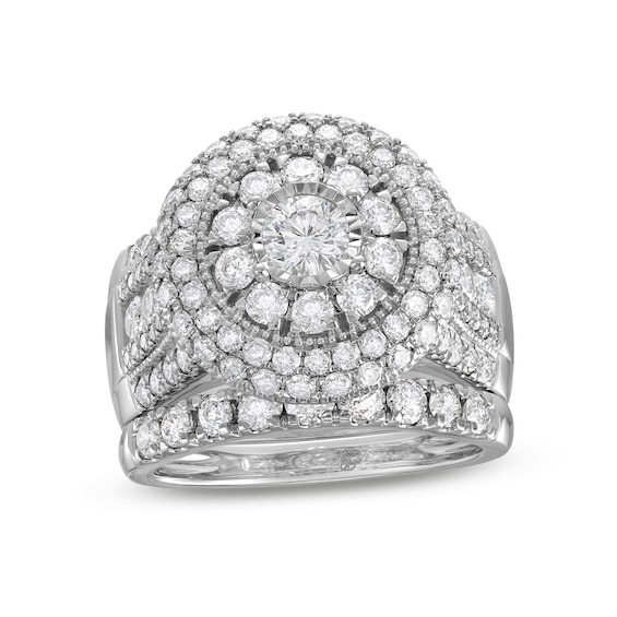 2-7/8 CT. T.w. Multi-Diamond Layered Double Frame Multi-Row Bridal Set in 10K White Gold