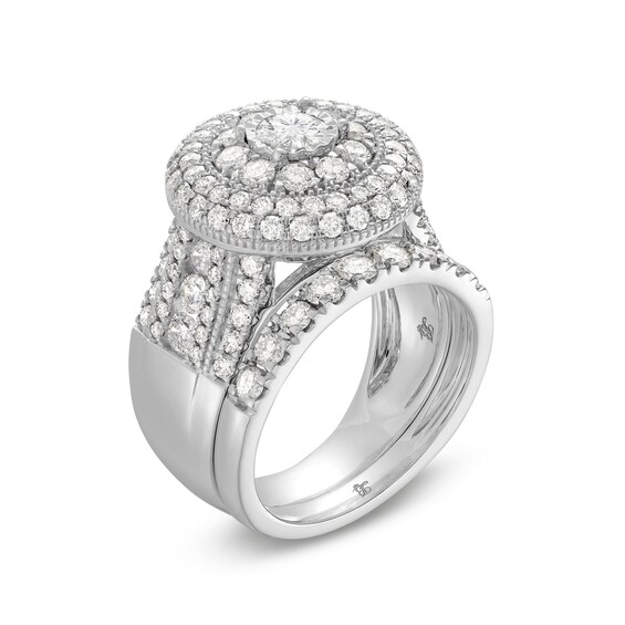 2-7/8 CT. T.w. Multi-Diamond Layered Double Frame Multi-Row Bridal Set in 10K White Gold
