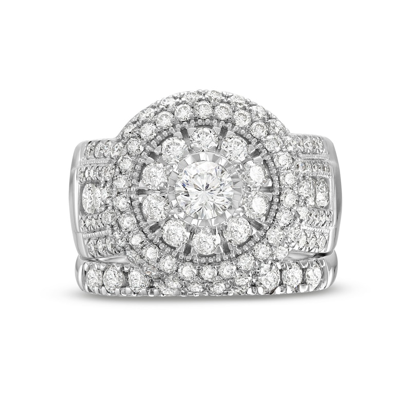 Main Image 4 of 2-7/8 CT. T.W. Multi-Diamond Layered Double Frame Multi-Row Bridal Set in 10K White Gold