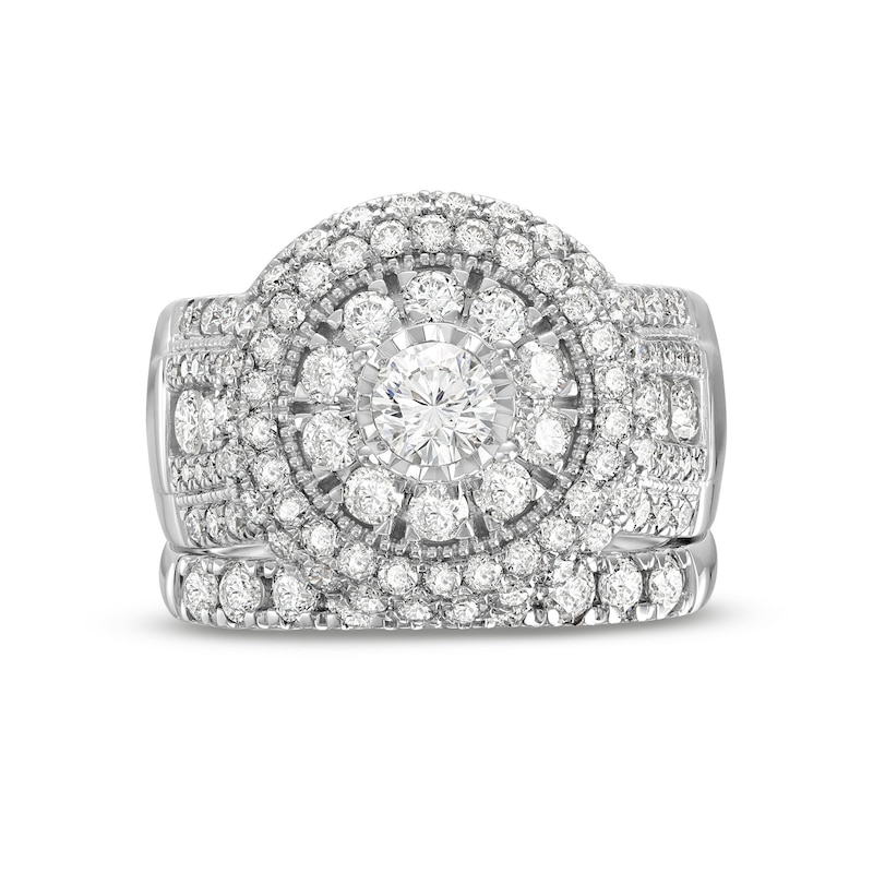 2-7/8 CT. T.W. Multi-Diamond Layered Double Frame Multi-Row Bridal Set in 10K White Gold