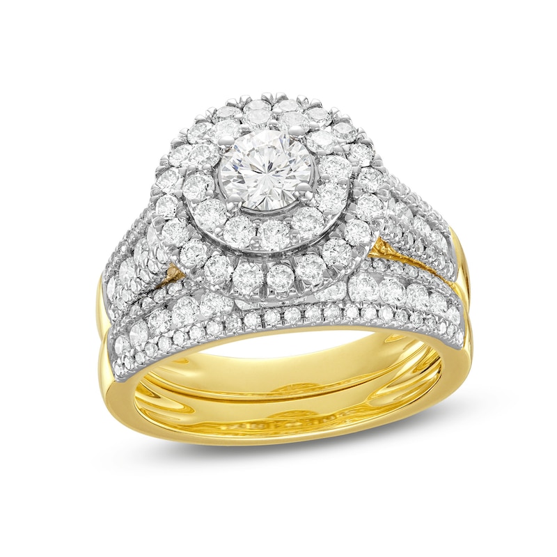 Main Image 1 of 2 CT. T.W. Diamond Double Frame Triple Row Bridal Set in 10K Gold