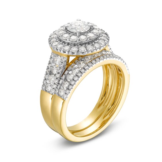 2 CT. T.w. Diamond Double Frame Triple Row Bridal Set in 10K Gold