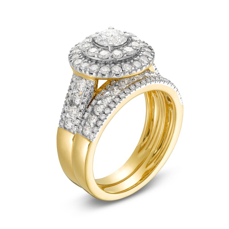 Main Image 3 of 2 CT. T.W. Diamond Double Frame Triple Row Bridal Set in 10K Gold