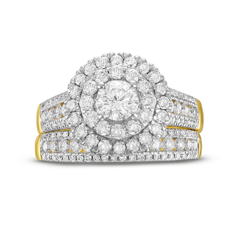 Main Image 4 of 2 CT. T.W. Diamond Double Frame Triple Row Bridal Set in 10K Gold