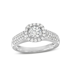 1 CT. T.W. Diamond Cushion-Shaped Frame Triple Row Engagement Ring in 14K White Gold (I/I1)