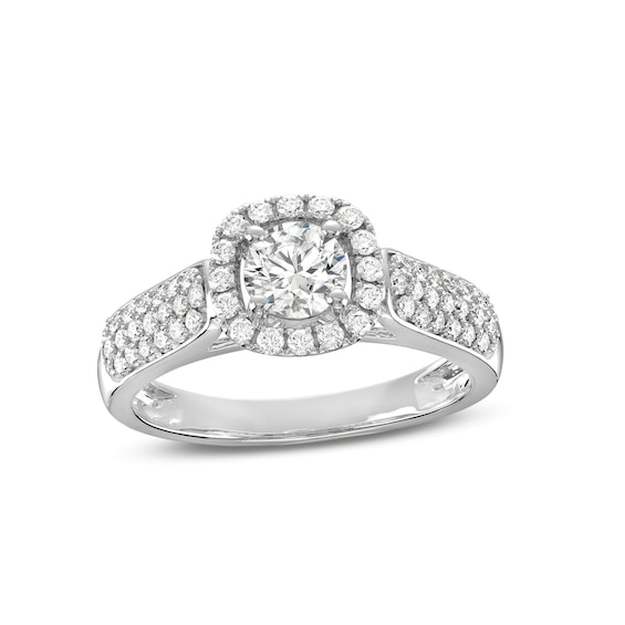 1 CT. T.w. Diamond Cushion-Shaped Frame Triple Row Engagement Ring in 14K White Gold (I/I1)