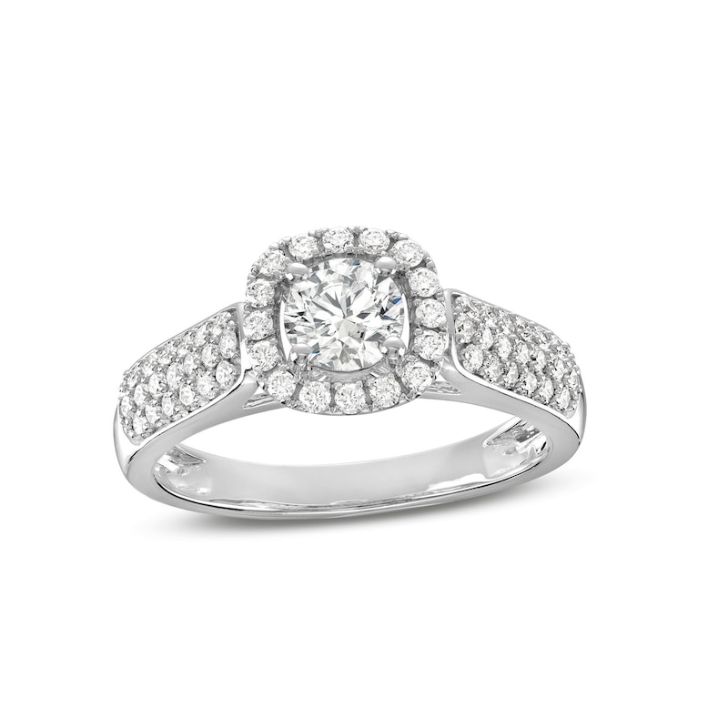 Main Image 1 of 1 CT. T.W. Diamond Cushion-Shaped Frame Triple Row Engagement Ring in 14K White Gold (I/I1)