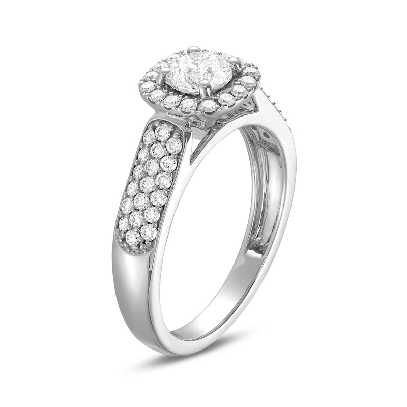 Main Image 3 of 1 CT. T.W. Diamond Cushion-Shaped Frame Triple Row Engagement Ring in 14K White Gold (I/I1)