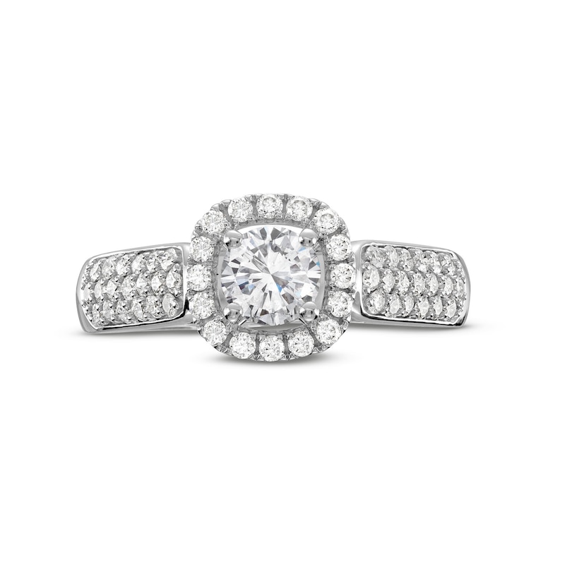 Main Image 4 of 1 CT. T.W. Diamond Cushion-Shaped Frame Triple Row Engagement Ring in 14K White Gold (I/I1)