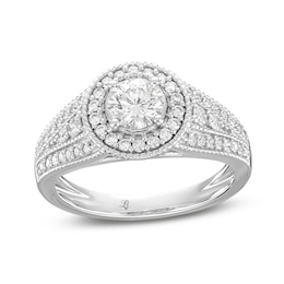1 CT. T.W. Diamond Frame Side Accent Duo Split Shank Engagement Ring in 14K White Gold (I/I2)