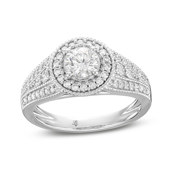 1 CT. T.w. Diamond Frame Side Accent Duo Split Shank Engagement Ring in 14K White Gold (I/I2)