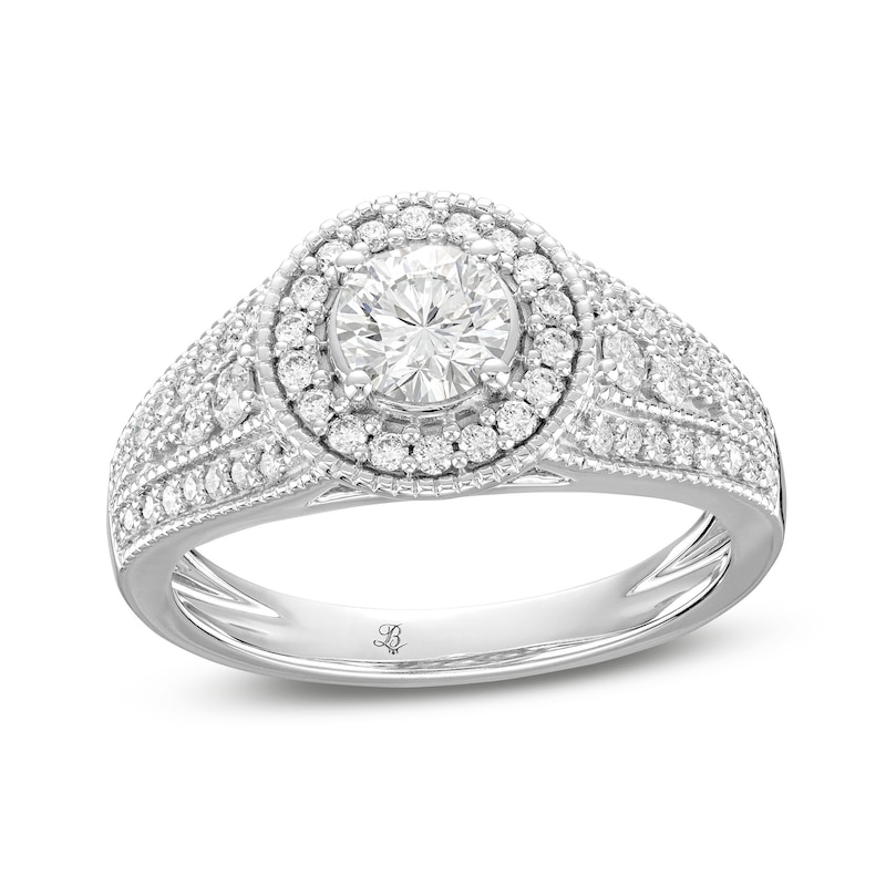 Main Image 1 of 1 CT. T.W. Diamond Frame Side Accent Duo Split Shank Engagement Ring in 14K White Gold (I/I2)