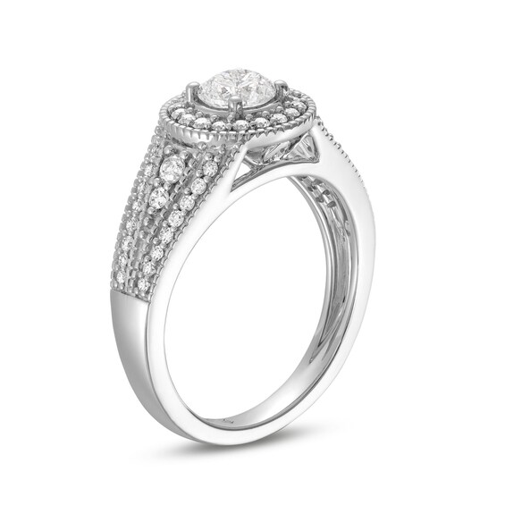 1 CT. T.w. Diamond Frame Side Accent Duo Split Shank Engagement Ring in 14K White Gold (I/I2)
