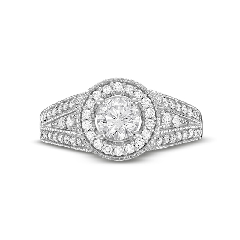 Main Image 4 of 1 CT. T.W. Diamond Frame Side Accent Duo Split Shank Engagement Ring in 14K White Gold (I/I2)
