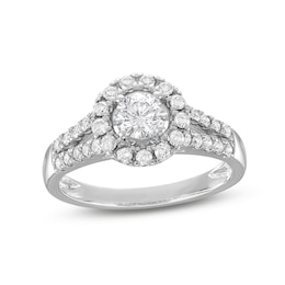 1 CT. T.W. Diamond Frame Double Row Split Shank Engagement Ring in 14K White Gold (I/I2)