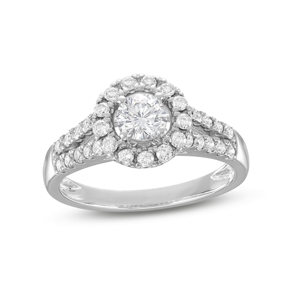 1 CT. T.w. Diamond Frame Double Row Split Shank Engagement Ring in 14K White Gold (I/I2)