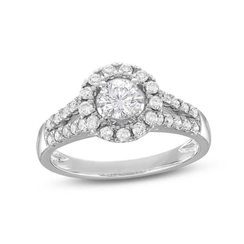 Main Image 1 of 1 CT. T.W. Diamond Frame Double Row Split Shank Engagement Ring in 14K White Gold (I/I2)