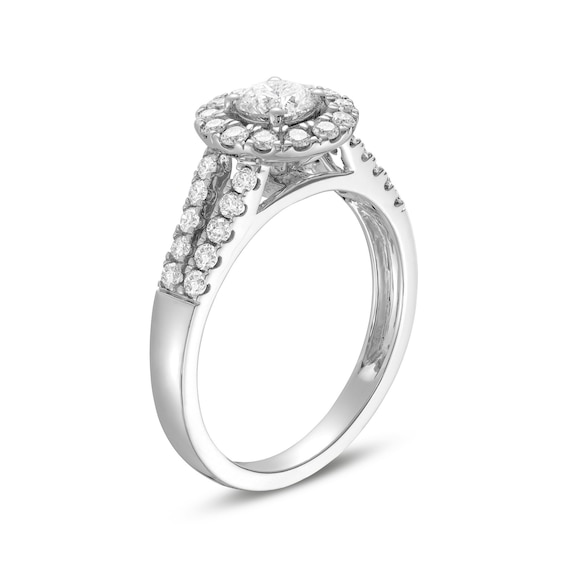 1 CT. T.w. Diamond Frame Double Row Split Shank Engagement Ring in 14K White Gold (I/I2)