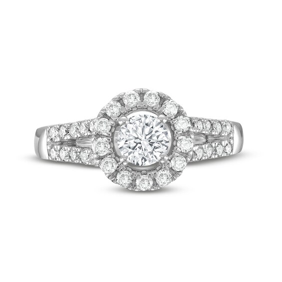 1 CT. T.w. Diamond Frame Double Row Split Shank Engagement Ring in 14K White Gold (I/I2)