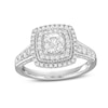 Thumbnail Image 1 of 1-1/4 CT. T.W. Diamond Cushion-Shaped Double Frame Edge Accent Tapered Shank Engagement Ring in 14K White Gold (I/I1)