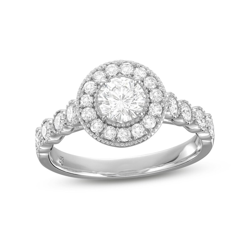 Main Image 1 of 1-1/4 CT. T.W. Diamond Beaded Frame Engagement Ring in 14K White Gold (I/I2)