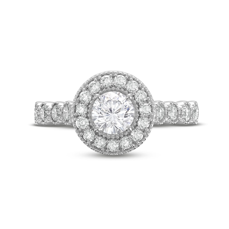 Main Image 4 of 1-1/4 CT. T.W. Diamond Beaded Frame Engagement Ring in 14K White Gold (I/I2)