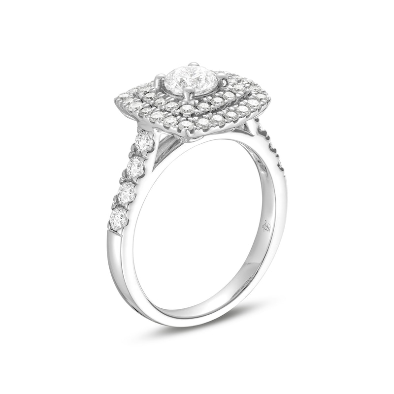 Main Image 3 of 1-1/2 CT. T.W. Diamond Cushion-Shaped Double Frame Engagement Ring in 14K White Gold (I/I1)