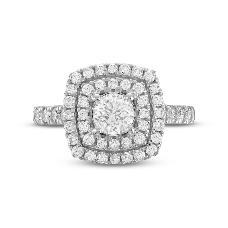Main Image 4 of 1-1/2 CT. T.W. Diamond Cushion-Shaped Double Frame Engagement Ring in 14K White Gold (I/I1)