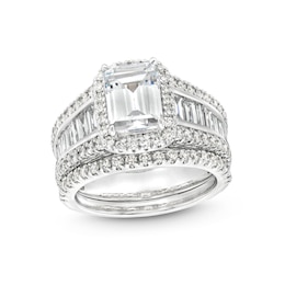 3-3/4 CT. T.W. Certified Emerald-Cut Lab-Grown Diamond Frame Bridal Set in 14K White Gold (F/VS2)