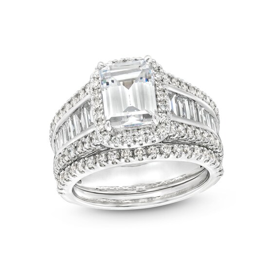 3-3/4 CT. T.w. Certified Emerald-Cut Lab-Grown Diamond Frame Bridal Set in 14K White Gold (F/Vs2)