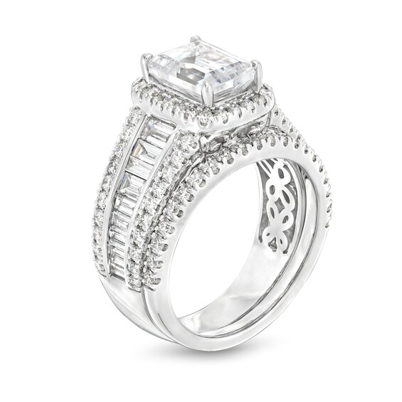 3-3/4 CT. T.w. Certified Emerald-Cut Lab-Grown Diamond Frame Bridal Set in 14K White Gold (F/Vs2)