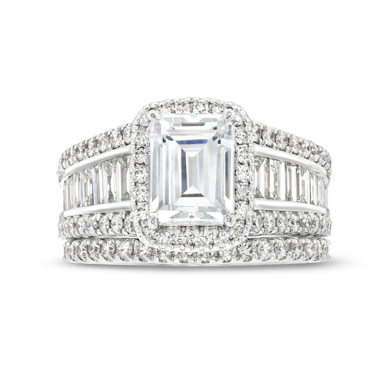 3-3/4 CT. T.w. Certified Emerald-Cut Lab-Grown Diamond Frame Bridal Set in 14K White Gold (F/Vs2)