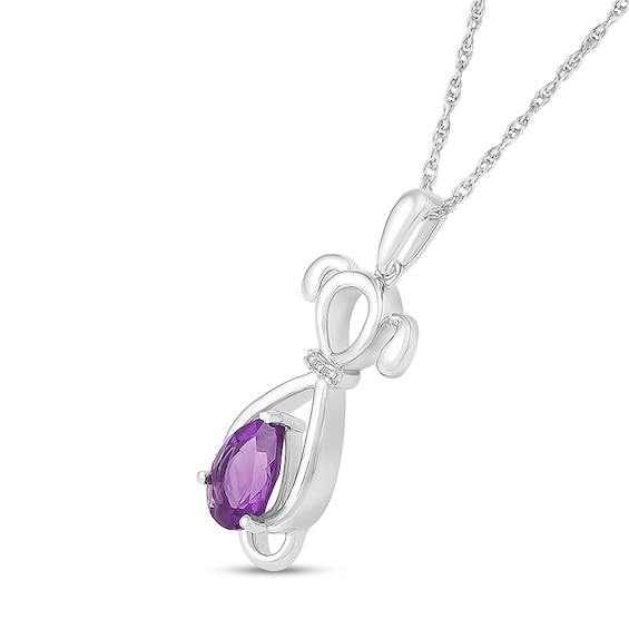Pear-Shaped Amethyst and Diamond Accent Collar Dog Outline Pendant in Sterling Silver