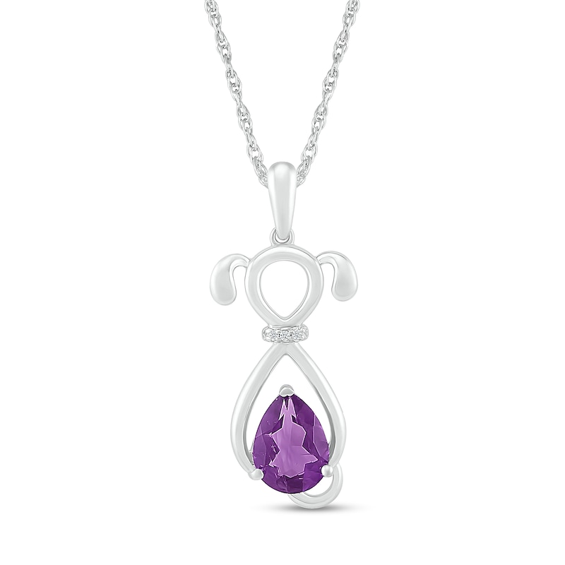 Main Image 1 of Pear-Shaped Amethyst and Diamond Accent Collar Dog Outline Pendant in Sterling Silver