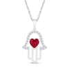 Thumbnail Image 1 of 5.0mm Heart-Shaped Lab-Created Ruby and White Lab-Created Sapphire Hamsa Pendant in 10K White Gold