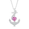 Thumbnail Image 1 of 5.0mm Heart-Shaped Pink and White Lab-Created Sapphire Ribbon Overlay Anchor Pendant in Sterling Silver