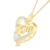 Thumbnail Image 2 of 5.0mm Lab-Created Opal and White Lab-Created Sapphire Cursive "Mom" Heart Pendant in Sterling Silver with 14K Gold Plate