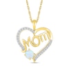 Thumbnail Image 1 of 5.0mm Lab-Created Opal and White Lab-Created Sapphire Cursive "Mom" Heart Pendant in Sterling Silver with 14K Gold Plate