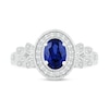 Thumbnail Image 2 of Oval Blue and White Lab-Created Sapphire Frame Leaf-Sides Ring in 10K White Gold
