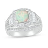 Thumbnail Image 1 of 7.0mm Cushion-Shaped Lab-Created Opal and White Lab-Created Sapphire Frame Bold Multi-Row Ring in Sterling Silver