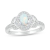 Thumbnail Image 1 of Oval Lab-Created Opal and White Lab-Created Sapphire Contour Frame Leaf-Sides Ring in 10K White Gold
