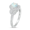 Thumbnail Image 2 of Oval Lab-Created Opal and White Lab-Created Sapphire Contour Frame Leaf-Sides Ring in 10K White Gold