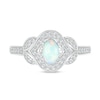 Thumbnail Image 3 of Oval Lab-Created Opal and White Lab-Created Sapphire Contour Frame Leaf-Sides Ring in 10K White Gold