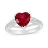 Thumbnail Image 1 of 8.0mm Heart-Shaped Lab-Created Ruby and 1/20 CT. T.W. Diamond Tapered Split Shank Ring in 10K White Gold
