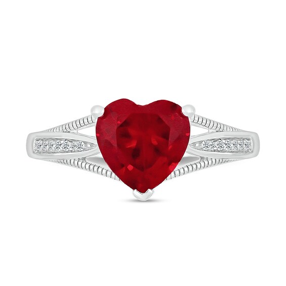 8.0mm Heart-Shaped Lab-Created Ruby and 1/20 CT. T.w. Diamond Tapered Split Shank Ring in 10K White Gold