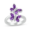 Thumbnail Image 1 of Marquise and Pear-Shaped Amethyst with Diamond Accent Double Butterfly Toi et Moi Bypass Wrap Ring in Sterling Silver