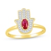 Thumbnail Image 1 of Oval Lab-Created Ruby and White Lab-Created Sapphire Hamsa Ring in 10K Gold