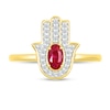 Thumbnail Image 2 of Oval Lab-Created Ruby and White Lab-Created Sapphire Hamsa Ring in 10K Gold