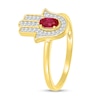 Thumbnail Image 3 of Oval Lab-Created Ruby and White Lab-Created Sapphire Hamsa Ring in 10K Gold