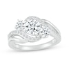 Thumbnail Image 1 of White Lab-Created Sapphire Three Stone Slant Bypass Rolling Wave Ring in 10K White Gold